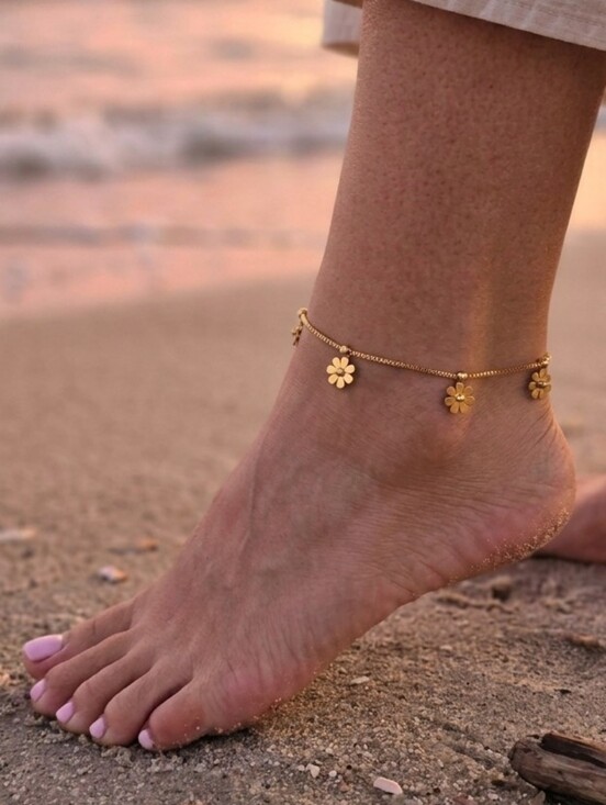 Jewelry - Gold Floral Daisy Charm Anklet Stainless Steel Foot Jewelry New